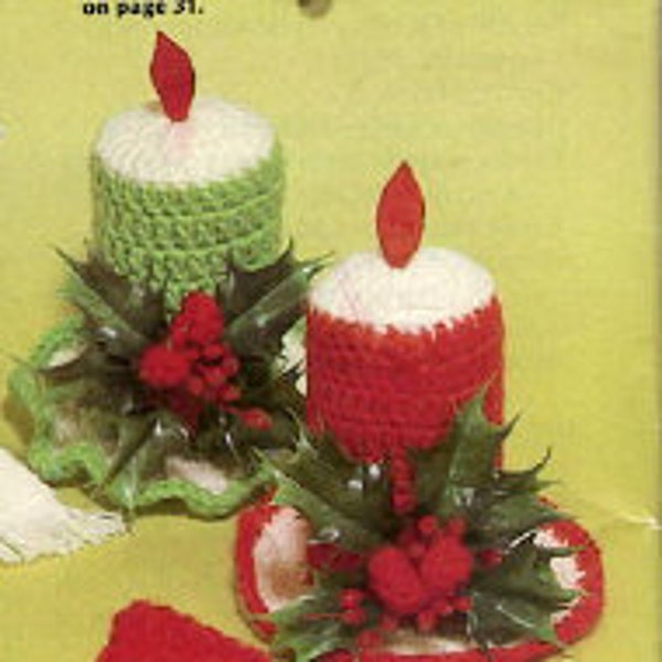 Crochet Candle Pattern Holiday Pattern,  Instant Digital Download pdf, Vintage Xmas Table Top Candlestick Decor, Christmas Craft, So Easy!