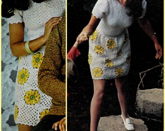 Boho Chic 70s Daisy Dress Crochet Pattern pdf with Groovy Granny Squares!  Let Your Creativity Bloom!