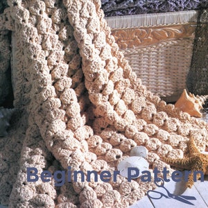 Beginner Blanket Crochet Pattern, One-Stitch Ocean Breeze Shell Stitch Afghan, Instant Digital Download pdf, Beachy Vibes!
