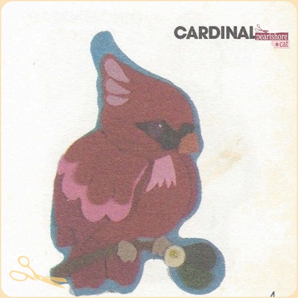 Retro Cardinal Felt Christmas Ornament pattern with Pink Flight Feathers Instant Digital Download pdf Pattern Prints to Size