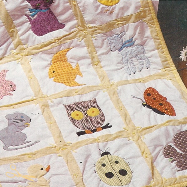 Vintage 70s Cottagecore Quilt Pattern pdf for Your Little One's Nursery, Instant Digital Download All your Favorite Woodland Animals