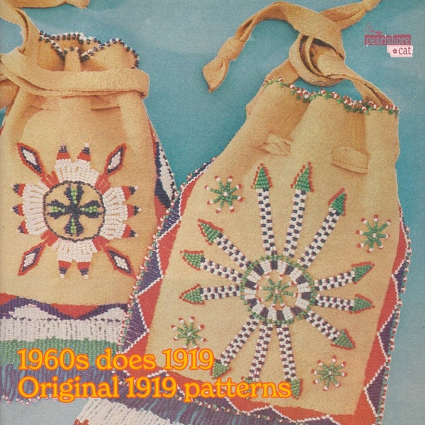 1919 Native American Beaded Drawstring Bag Patterns Print to Size, Instant Digital Download pdf, Medicine Leather Pouch