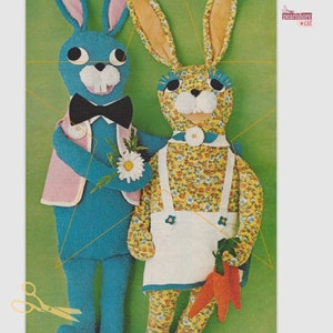 Grande modello di coniglietto da 2 1/2' con fiori e carote, modelli di cucito in formato PDF, download digitale immediato, spugna retrò anni '70!