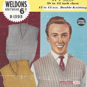 Vintage Knitting Pattern Mens Bulky Knit Vest Pattern pdf Instant Digital Download Classic Mid Century Mens Sweater
