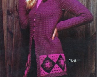 70s Granny Square Crochet Cardigan Sweater Pattern, Instant Digital Download pdf eBook, Retro Vibes and Easy to Make
