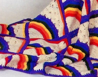 1970s Clouds Rainbow Baby Blanket Crochet Pattern, Instant Digital Download pdf, Boho Nursery Decor, Afghan Throw Shell Stitch