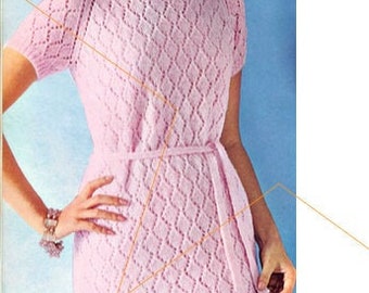 Business Casual Pink Dress Knitting Pattern, Instant Digital Download pdf, Comfortable Clothing Sizes 10 12 14 16