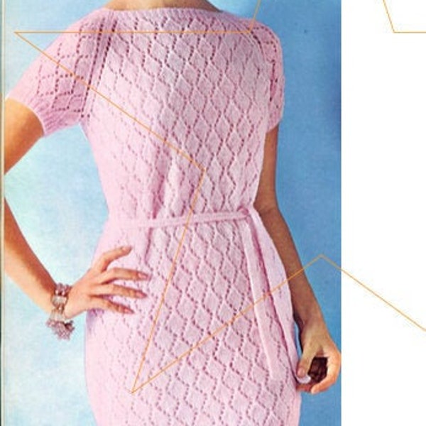 Business Casual Pink Dress Knitting Pattern, Instant Digital Download pdf, Comfortable Clothing Sizes 10 12 14 16