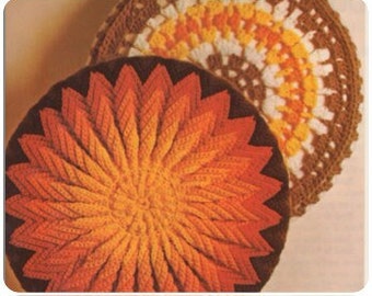 7 Bargello Pillow Crochet Patterns, Round Square, Instant Digital Download ebook pdf, Large 14" 12" 11", Seventies Vibes, So Easy!