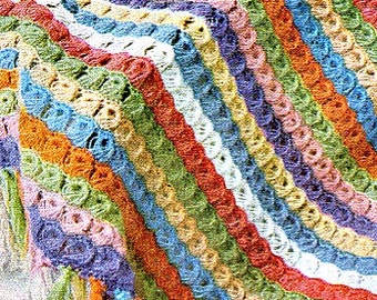 Rainbow Broomstick Lace Crochet Blanket Pattern pdf Instant Digital Download 52x68 Mohair Yarn Vintage 70s Rustic Farmhouse Decor