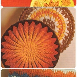 7 Bargello Pillow Crochet Patterns, Round Square, Instant Digital Download ebook pdf, Large 14" 12" 11", Seventies Vibes, So Easy!