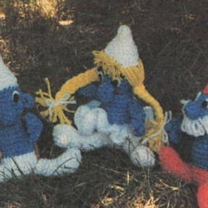 3 Smurfs!  Easy Crochet Pattern pdf for Instant Digital Download, Absosmurfly Retro 1980s Smurfette and Papa Smurf
