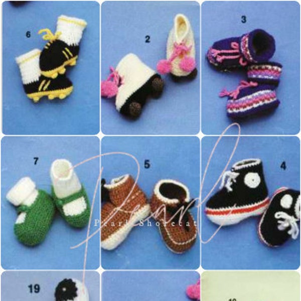 18 Knit & Crochet Baby Booties Patterns, Roller Skates Converse Soccer Boots Moccasins Fair Isle, Instant Digital Download pdf, Boy Girl