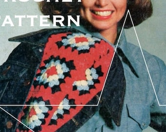 Jean Jacket Granny Square Crochet Pattern, Instant Digital Download pdf, Jacket 32  34  36, Hippy Vibes!