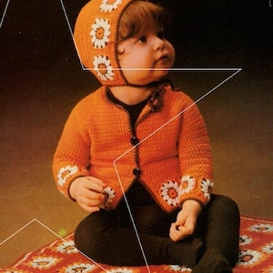 3 Granny Square Baby Crochet Patterns, Blanket Cardigan Sweater and Hat, Instant Digital Download pdf eBook,