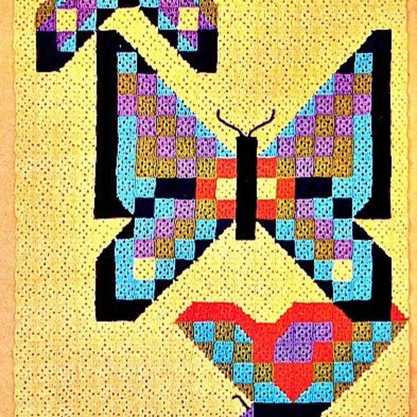 70s Granny Square Butterfly Crochet Blanket Pattern, Instant Digital Download pdf, Easy Pastel Colors