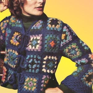 Granny Square Cardigan Crochet Sweater Pattern, Instant Digital Download pdf, 70s Vintage Vibes!