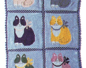 Country Cats Crochet Blanket Pattern Instant Digital Download pdf 80s Retro Pet Afghan Throw Kittens Love Kitties Home Decor 45x65