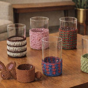 6 Crochet Glass Cozy Patterns, Instant Download pdf for Immediate Use, Retro 50s Home Decor!