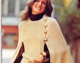 Retro Cape Knitting Pattern, Instant Digital Download pdf, SML Top 6 8 10 12 14 16, Iconic 70s