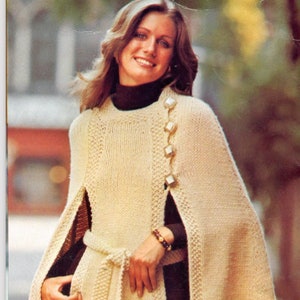 Retro Cape Knitting Pattern, Instant Digital Download pdf, SML Top 6 8 10 12 14 16, Iconic 70s image 1