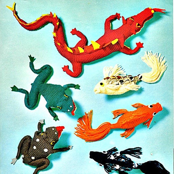 7 Magical Creatures Knitting Patterns - Large Red Dragon 30" Alligator Frog 12" Koi Fish, Instant Digital Download pdf