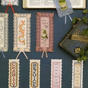12 Bible Bookmark Cross Stitch Patterns pdf, Instant Download Needlecraft Scripture and Bible Quotes 14 Count Aida Lord God Jesus