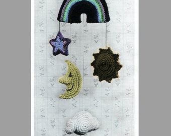 Sun Moon Cloud Star Rainbow Baby Nursery Mobile Crochet Pattern, Instant Digital Download pdf eBook, 20"