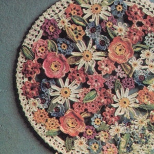 Two Mandala Crochet Patterns with Flowers in Full Bloom, Instant Download pdf, Round Wall Hanging Tapestry with Daisies Roses Poppies