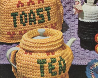 Toaster Cover & Tea Cozy Crochet Patterns Mid Century Modern Kitchen Instant Digital Download pdf, Fun Kitschy 1960s Fiesta Colors