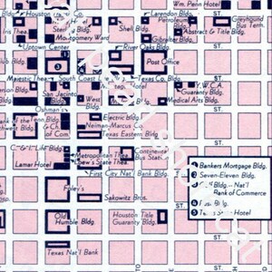 1960s Pink Vintage Map Houston Texas, Retro Decor Print at Home, State City Road Map Thomas Guide, Digital Image Download Mid Century