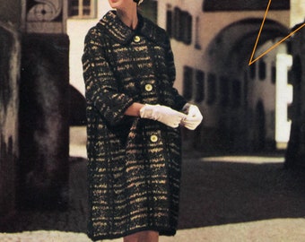 1960s Knit Coat Pattern PDF • Vintage Knitting Pattern • Elegant Swagger Jacket • Bust 40 42 44  • Instant Download