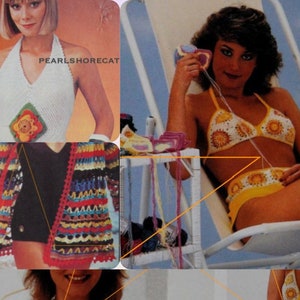 6 Vintage Granny Square Summer Crochet Patterns Bikini Top and Short Shorts, Halter Top and Bikini Coverup Instant Digital Download pdf image 1