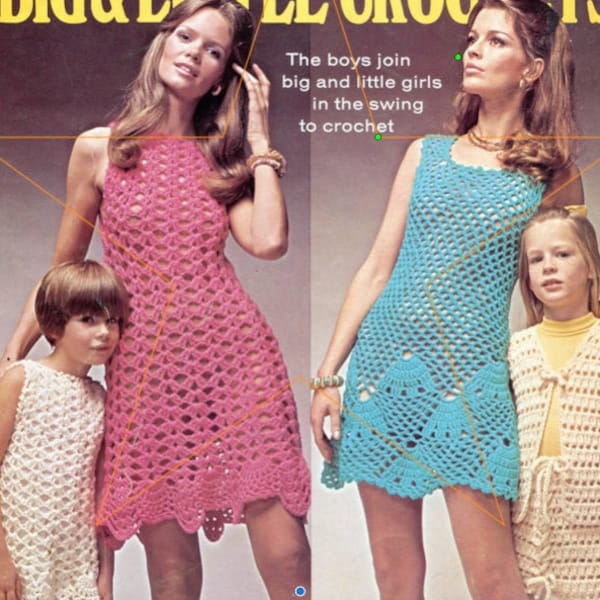 2 Mesh Lace Mini Dress Crochet Patterns, Instant Digital Download pdf, Retro Styles A-Line and Sleeveless Sheath