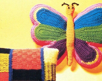 Whimsical 70s Butterfly Crochet Pillow Pattern - Colorful DIY Home Accent, Instant Download pdf