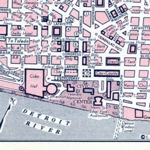 Mapa de rua da cidade de Detroit Michigan retrô dos anos 1960 Guia Thomas vintage Download instantâneo JPG 300 dpi Clipart para impressão Arte de parede moderna de meados do século