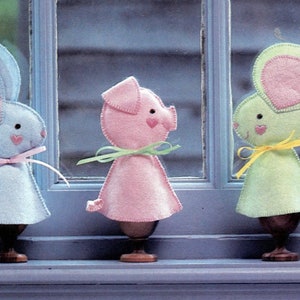 4 Easter Felt Patterns Rabbit Chick Pig & Duck, Digital Download pdf, So Cute!