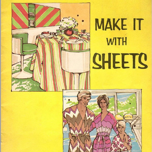 Make It With Sheets Sewing Patterns  eBook, 1950s House Dress, Kimono Robes Inexpensive Fabric Crafts, Instant Digital Download pdf