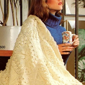 Chunky Knit Blanket Pattern, Instant Digital Download pdf 48x60, Farmhouse Decor Boho Thick Afghan Queen Size Throw