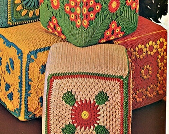 4 Large Floor Pillow Crochet Patterns  Ottoman, Hassock Patterns Grandma Pillow Vibe Retro Decor