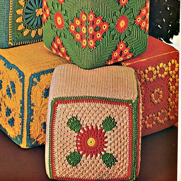 4 Large Floor Pillow Crochet Patterns  Ottoman, Hassock Patterns Grandma Pillow Vibe Retro Decor