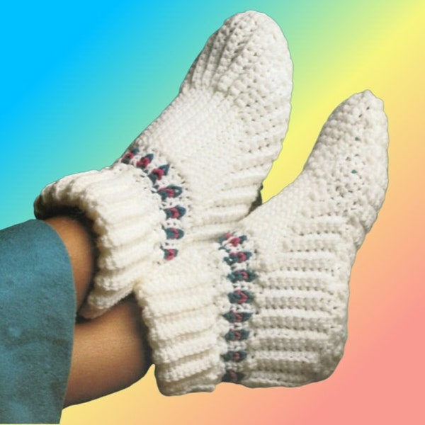 Warm Crocheted Slippers House Socks Pattern 1980s, Instant Digital Download pdf e-book, Sport Yarn or Worsted Weight