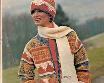 Retro 70s Southwestern Crochet Cardigan and Hat Patterns - Vintage Style for the Fashion-Forward