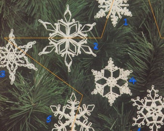 6 haakpatronen sneeuwvlokkerstversiering, instant digitale download pdf, kerstboom Starbursts 3"-5"