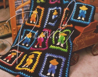 Overall Sam Crochet Blanket Pattern, Vintage 70s Two Sizes Child 41x59 Adult 41x72, Instant Digital Download pdf Ebook