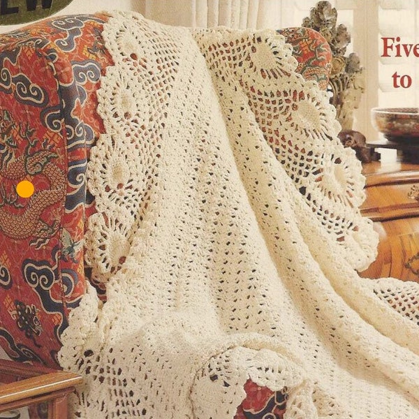 5 Elegant Lace Victorian Crochet Blanket Patterns pdf Instant Digital Download, Vintage Pineapple Edging Christening Baby Blanket Afghans