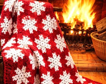 Schneeflocke Häkeldecke Muster PDF | Winterafghan mit Fransen | Hexagon Motiv Überwurf | Gemütliches Weihnachtsdekor