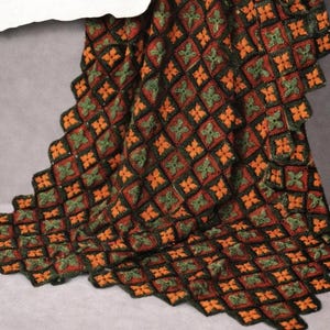 Spaanse tegel oma motief gehaakt dekenpatroon, instant digitale download pdf voor een retro Afghaan met 3 kleurenkaarten