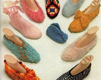 14 Retro Crochet & Knit Slippers and Hat Patterns eBook pdf Instant Digital Download, Mens and Womens Large Sizes