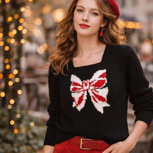 Coquette Designer Bow Sweater - Knitting Pattern PDF Instant Download for Immediate Use! Top Designer Style 1980s does 1920s